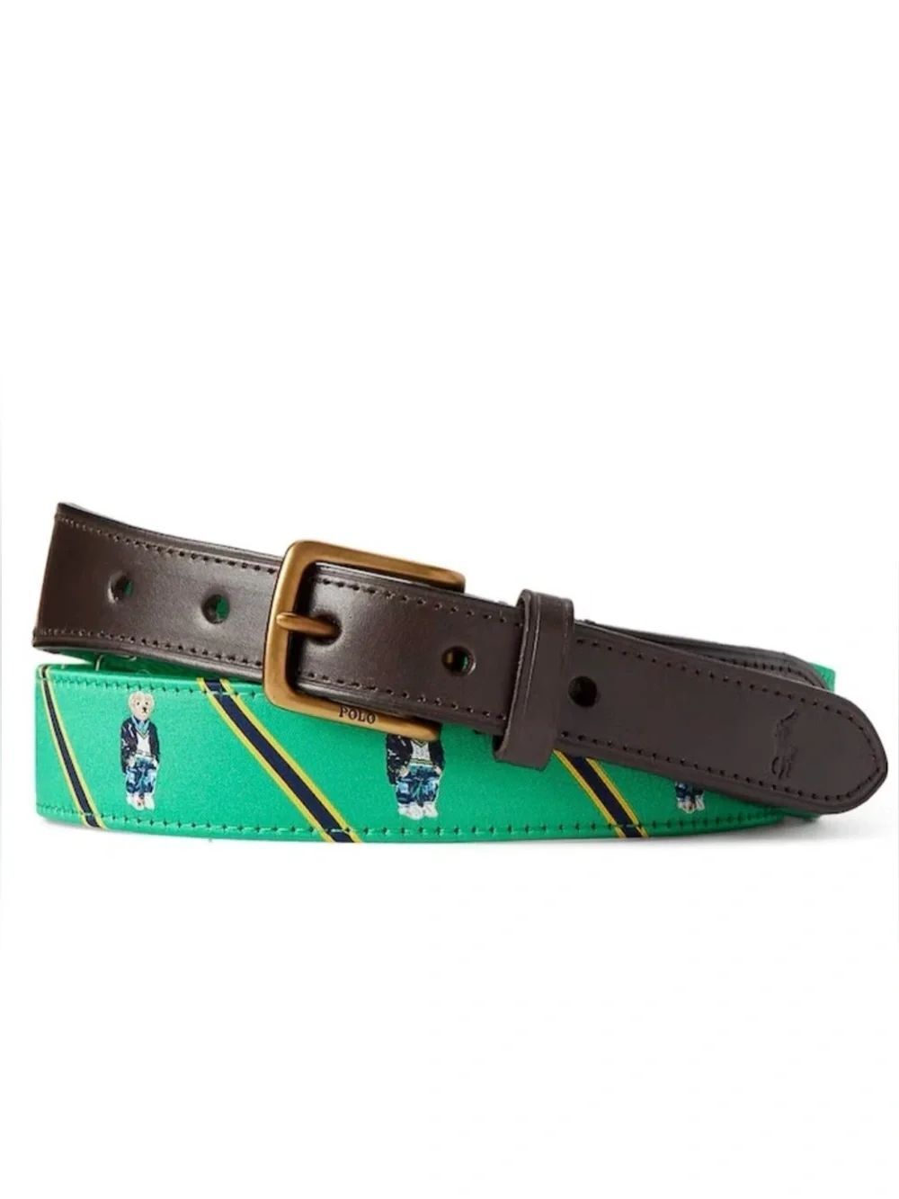 Polo Ralph Lauren Polo Bear Ribbon Leather Belt Green Brown NWT Men’s Size 38